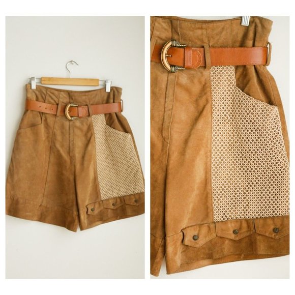 Donna Pinky Doris Pants - Vintage Donna Pinky Doris Brown Suede Wide Leg Bermuda Shorts M